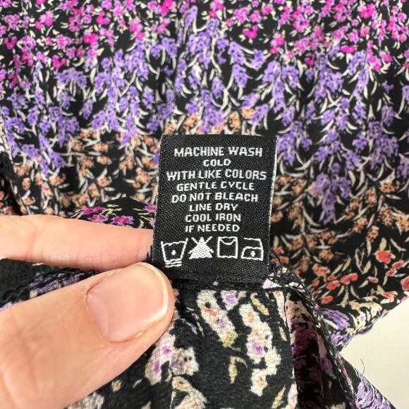 MSK | Black & Purple Micro Floral Print Long Sleeve V-neck Mini Shift Dress - Picture 9 of 9